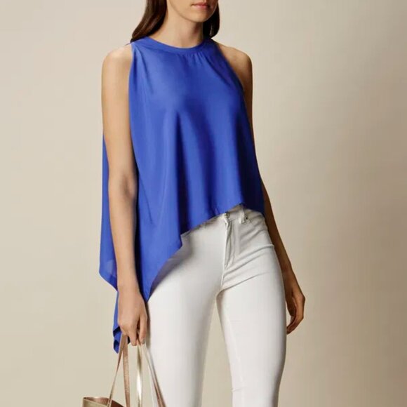 New Karen Millen high neck asymmetric bias hem sleeveless knot side top blouse